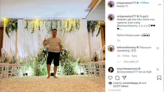 Vicky Prasetyo tak bisa tidur jelang lamarannya dengan Kalina Ocktaranny (@vickyprasetyo777)