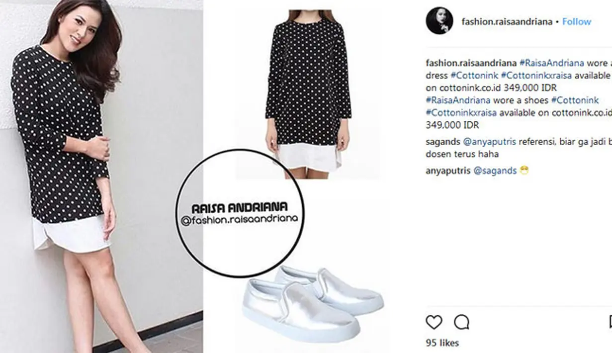 Selanjutnya, sneakers putih dari Cottonink yang membuat tampilan Raisa menjadi sedikit sporty ini harganya juga tak mahal-mahal banget. Tertera di akun Instagram @fashion.raisaandriana, harga sepatunya hanya Rp. 349.000. (Instagram/fashion.rasiaandriana)