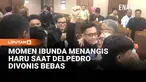 Ibunda Direktur Eksekutif Lokataru Delpedro Marhaen, Magda Antista, tak kuasa menahan air mata setelah majelis hakim Pengadilan Negeri Jakarta Pusat menjatuhkan vonis bebas kepada putranya dalam perkara dugaan penghasutan saat aksi demonstrasi pada A...