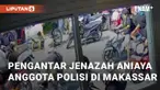 Rombongan pengantar jenazah di Makassar, Sulawesi Selatan, lakukan  penganiayaan ke  anggota Polri. Aksi itu sebabkan korban terjatuh dari kendaraan dan alami luka memar di  wajah dan tubuhnya