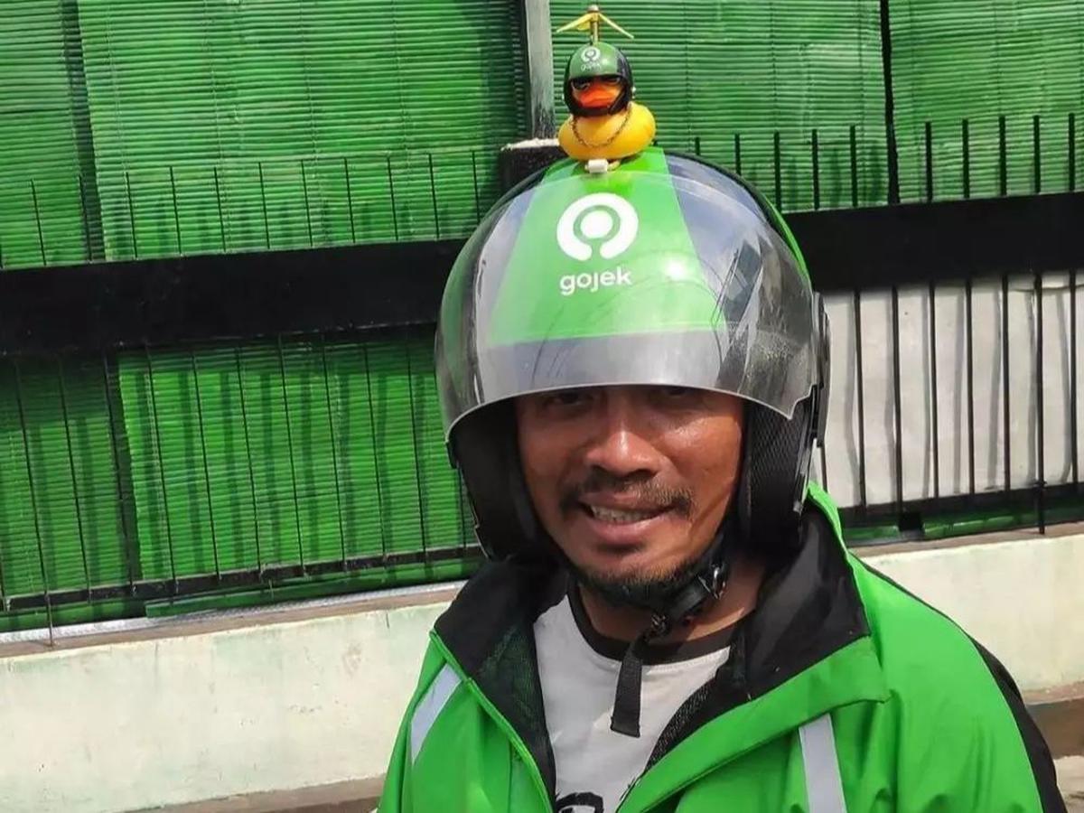 Bebek unyu di atas helm