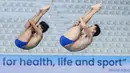 Penampilan pasangan Andriyan (kanan) dan M. Yudha Prasetyo dalam nomor papan lompat indah putra Indonesia Open Aquatic Championships 2025 (IOAC 2025) di Stadion Akuatik GBK, Senayan, Jakarta, Selasa (25/11/2025). (Bola.com/Bagaskara Lazuardi)