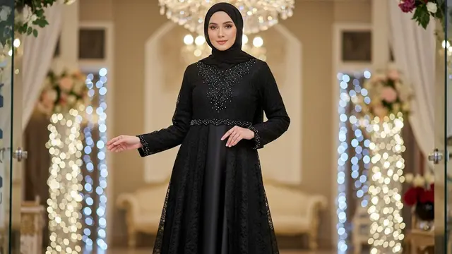 Gamis Brokat Hitam A-Line