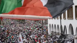 Itu merupakan demonstrasi terbesar di Maroko sejak sejak negara Afrika Utara tersebut menormalisasi hubungan dengan Israel pada 2020. (FADEL SENNA / AFP)