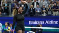 Petenis Amerika Serikat, Serena Williams melakukan selebrasi seusai mengalahkan petenis Ukraina, Elina Svitolina pada babak semifinal AS Terbuka 2019 di USTA Billie Jean King National Tennis Center, Rabu (5/9/2019). Serena menang tanpa kesulitan dua set langsung, 6-3, 6-1. (AP/Eduardo Munoz Alvarez)