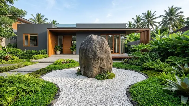 Taman Zen Tropis dengan Batu Alam sebagai Fokus