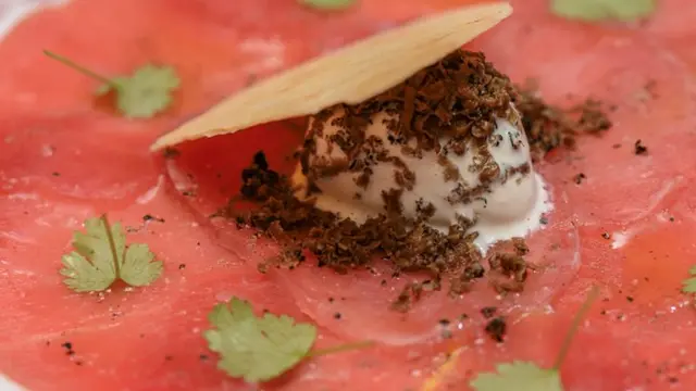 Tuna Carpaccio, Ricotta Truffle Ice Cream