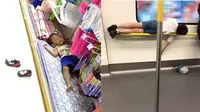 10 Potret Absurd Bocah Tidur di Sembarang Tempat, Ada yang di Rak Supermarket