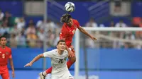 Pemain&nbsp;Timnas Indonesia U-24, Alfeandra Dewangga, dalam laga melawan Uzbekistan U-24 pada 16 besar Asian Games 2022 di di Shangcheng Sports Centre Stadium, Hangzhou, China, Kamis (28/9/2023)
