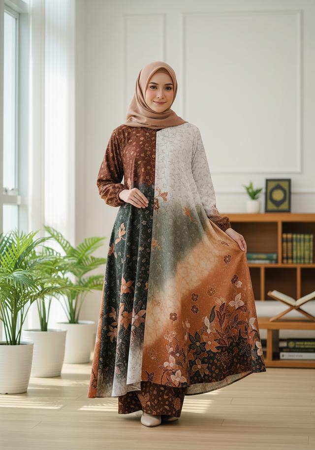 10. Gamis Batik Warna Earth Tone