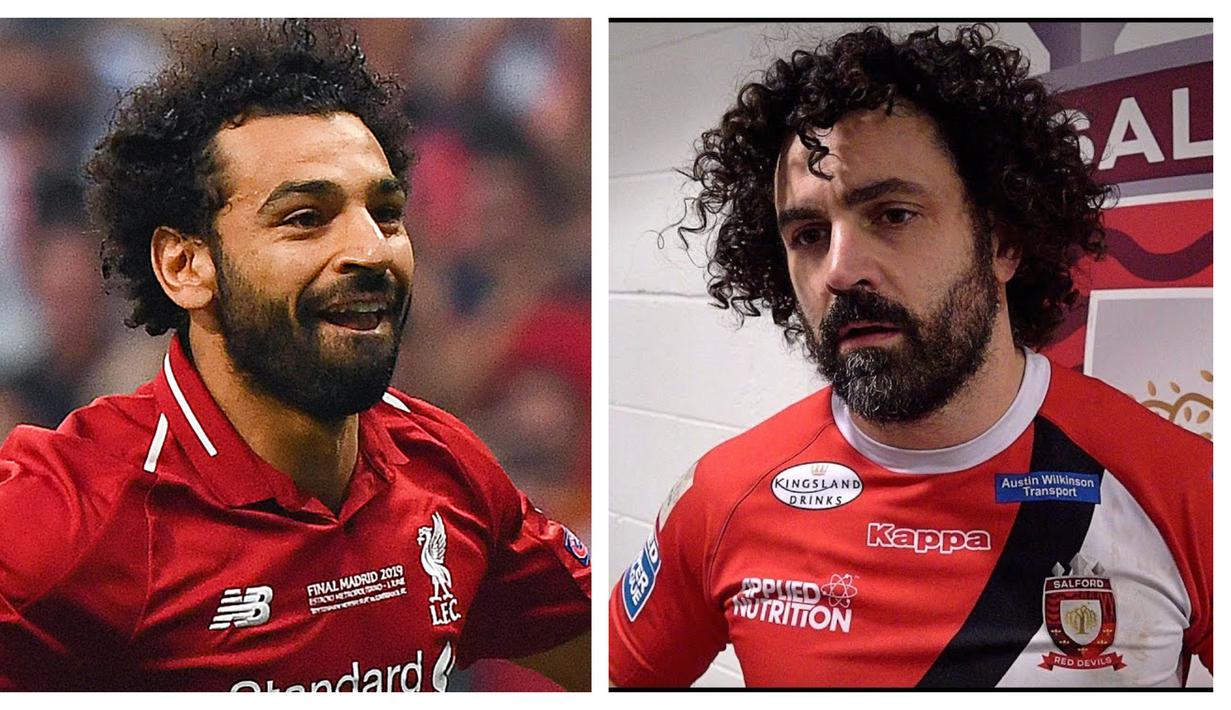Rhys Williams. Atlet rugby berusia 41 tahun yang telah pensiun ini pernah bermain di klub Cardiff Blues mulai tahun 1998 hingga 2008 dan telah 44 kali memperkuat Timnas Wales. Wajahnya sangat mirip dengan bintang Liverpool, Mohamed Salah. (Foto: AFP/Gabriel Bouys)