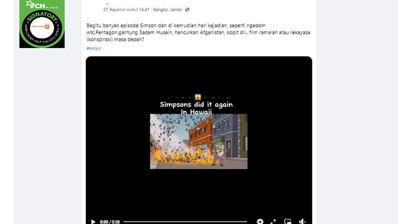 Tangkapan layar klaim tayangan The Simpsons ramalkan kebakaran di Hawaii