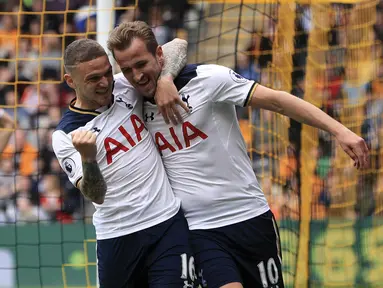 Bersama Harry Kane, Tottenham Hotspur menjadi klub berada pada peringkat pertama klub penghasil gol terbanyak di Premier League 2016-2017. Tottenham mencetak 86 gol. (Danny Lawson/PA via AP)