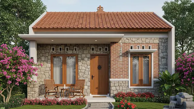 Desain Rumah Mungil Nuansa Batu Alam yang Cocok Buat Pensiunan di Desa