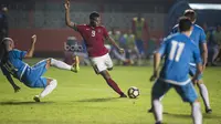 Striker Timnas Indonesia, Marianus Wanewar, saat tampil melawan Puerto Rico pada laga persahabatan di Stadion Maguwoharjo, Sleman, Rabu (14/6/2017). (Bola.com/Vitalis Yogi Trisna)