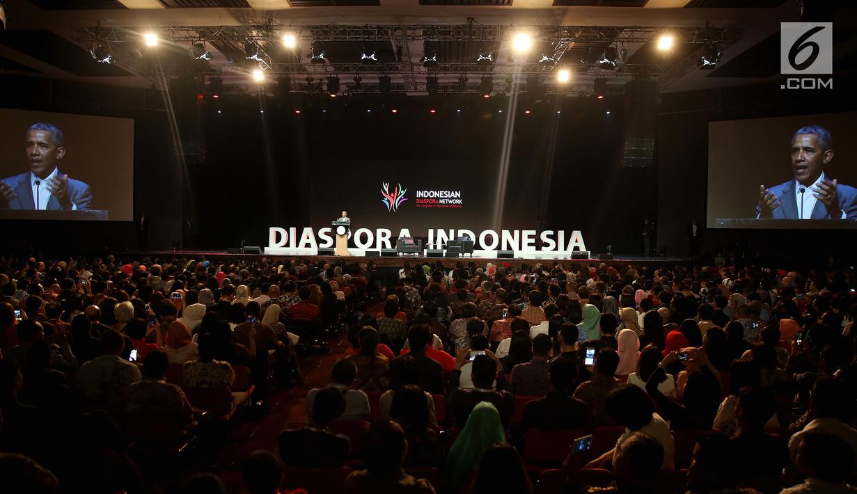 Suasana 4th Congress of Indonesian Diaspora yang diisi oleh pidato dari Presiden AS ke-44, Barack Obama di Kota Kasablanka, Jakarta, Sabtu (1/7). (Liputan6.com/Johan Tallo)