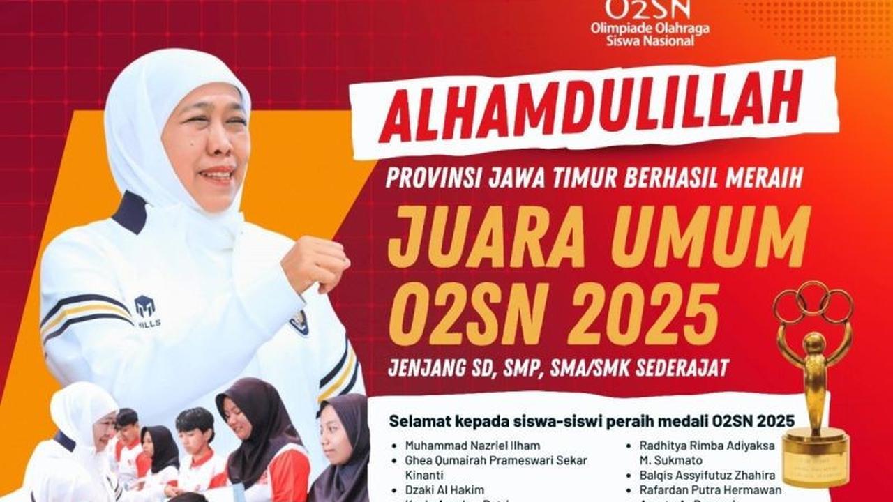 Pemprov Jatim Juara Umum O2SN 2025, Bukti Pembinaan Olahraga Berhasil