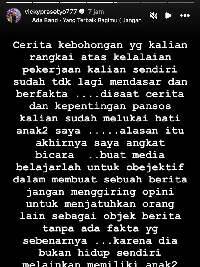 Unggahan Vicky Prasetyo. (Foto: Dok. Instagram @vickyprasetyo777)