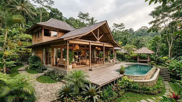 Ilustrasi Villa Kayu/AI Generated