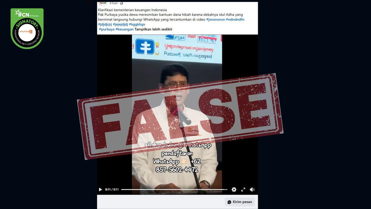 Cek Fakta: Tidak Benar Video Purbaya Bagi Bantuan Dana Hibah Idul Adha