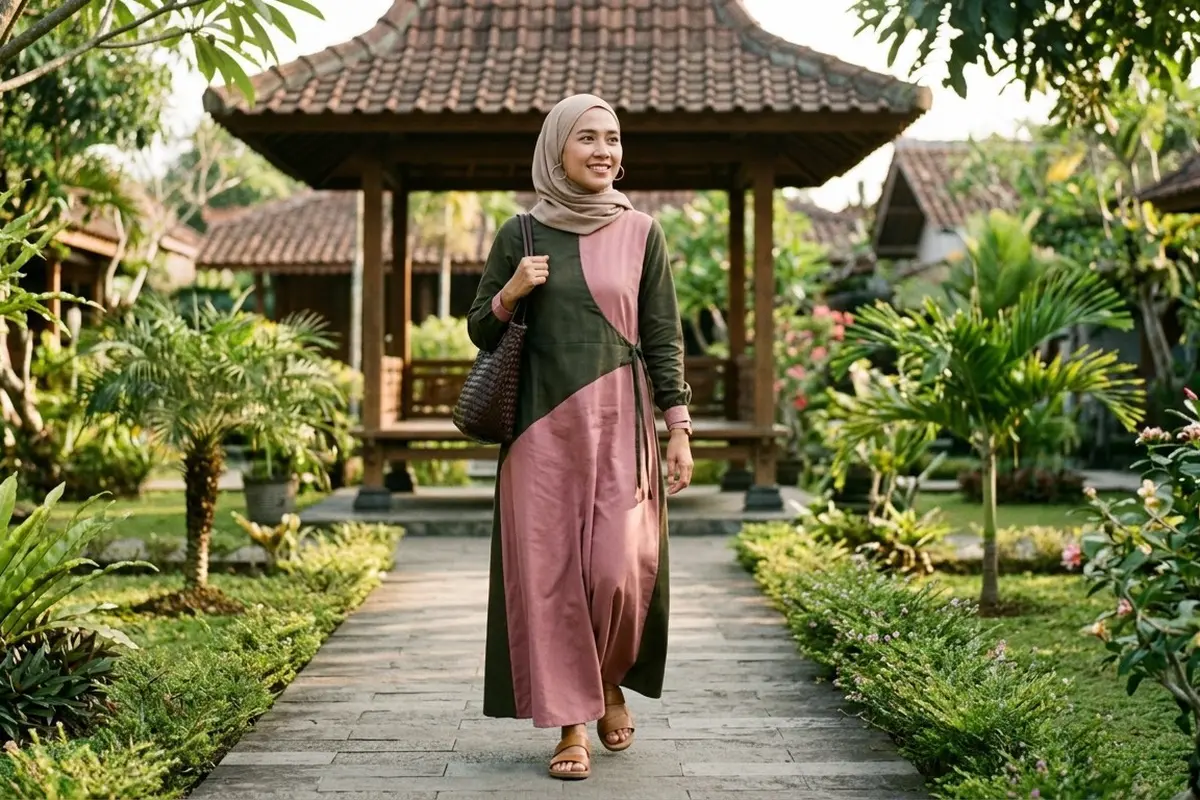 Model Gamis Katun Jepang Kombinasi Terbaru (Foto: Gemini AI)