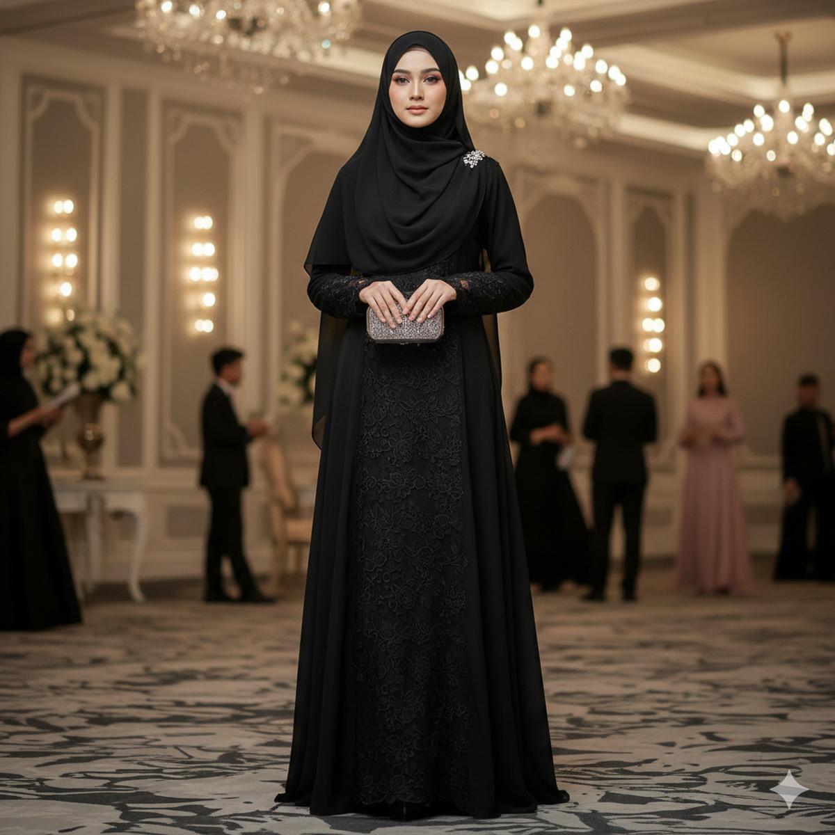 Gamis Hitam Syar’i Lace Elegant 2025