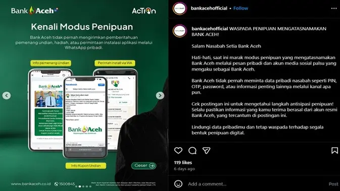 <p>Gambar tangkapan layar postingan dari akun Instagram @bankacehofficial.</p>