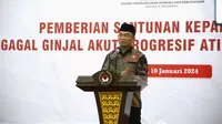 Menko PMK&nbsp;Muhadjir Effendy&nbsp;memberikan sambutan pada acara "Santunan Kepada Korban Gagal Ginjal Akut Progresif Atipikal Pada Anak" di Gedung Heritage Kemenko PMK Jakarta pada Rabu, 10 Januari 2024. (Dok Kementerian Koordinator Bidang Pembangunan Manusia dan Kebudayaan RI)