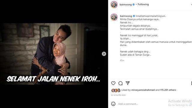 Baim Wong - Nek Iroh (Foto: Instagram/@baimwong)