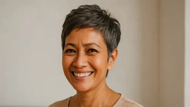 Model Rambut Pendek Tanpa Poni untuk Ibu-Ibu Usia 50 Tahun/via AI