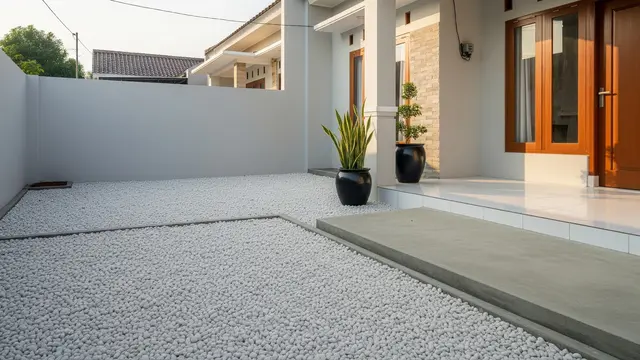 Inspirasi Halaman Rumah dengan Batu Kerikil Putih Model Minimalis dengan Batu Kerikil Putih