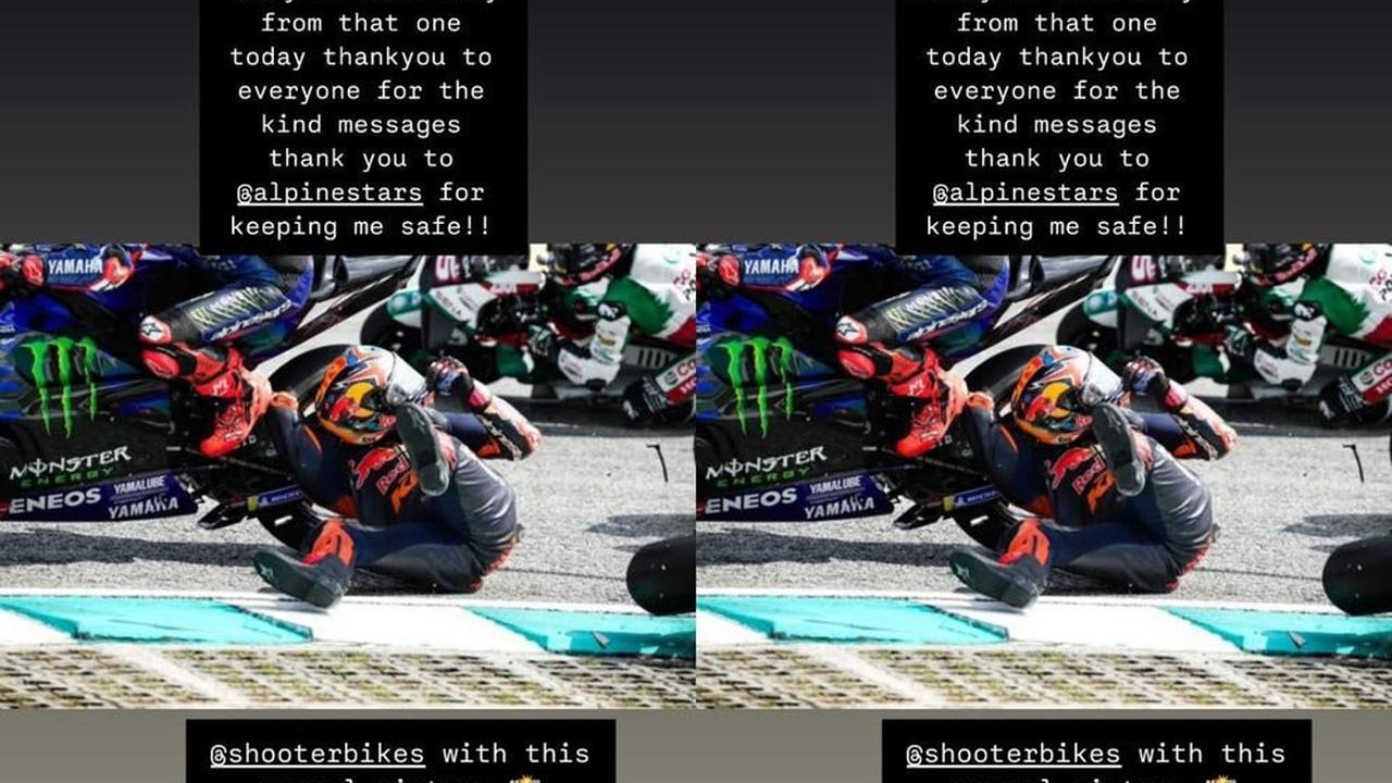 Foto helm dan kepala Jack Miller saat terbentur ban Fabio Quartararo di MotoGP Malaysia 2024. (c) Instagram/JackMillerAus