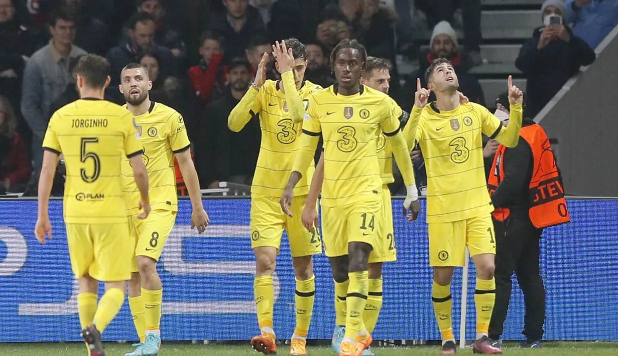 Chelsea memastikan satu tempat di perempat final Liga Champions. Pasukan Thomas Tuchel menang 2-1 dan lolos ke perempat final dengan agregat 4-1 atas Lille. (AP/Michel Spingler)