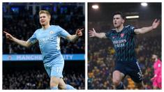 Manchester City dan Arsenal sama-sama meraih kemenangan besar di laga yang bertajuk Boxing Day di Liga Inggris 2021/22. The Cityzens berhasil menang 6-3 dari Leicester City sedangkan The Gunners sukses mencetak lima gol tanpa balas ke gawang Norwich City. (Foto kolase: AP)
