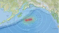 Gempa bermagnitudo 7,9 di Teluk Alaska pada 23 Januari 2018. (USGS)