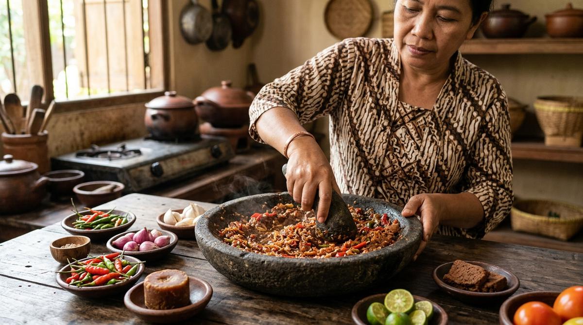 Cara Membuat Sambal Terasi dengan Cobek agar Aromanya Lebih Keluar, Begini Tekniknya (AI Generated)