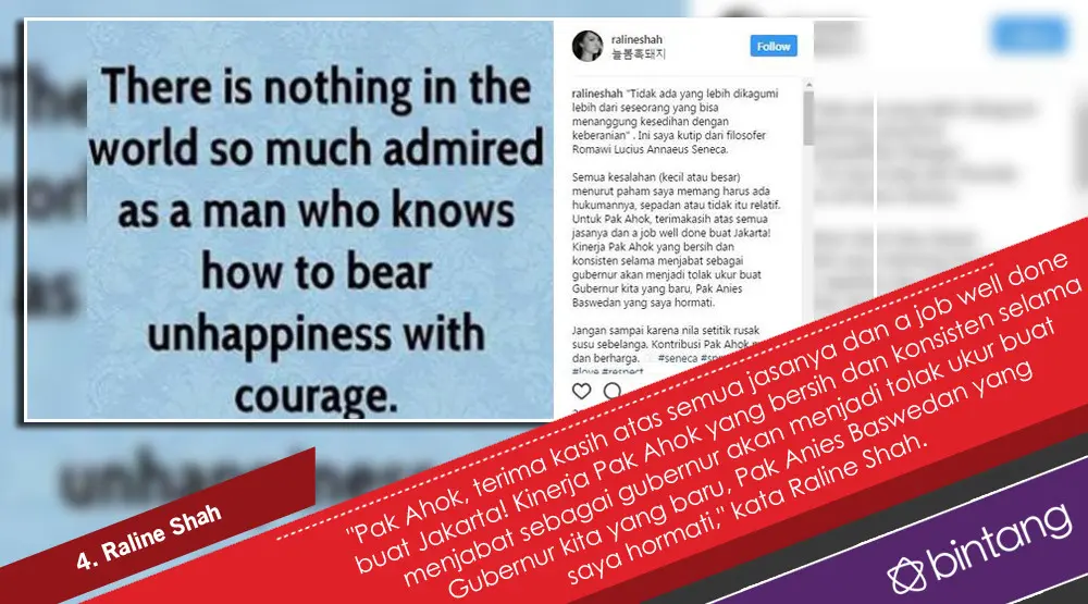 Komentar 5 Selebriti terkait Vonis Ahok 2 Tahun Penjara. (Foto: Instagram/@ralineshah, Desain: Nurman Abdul Hakim/Bintang.com)