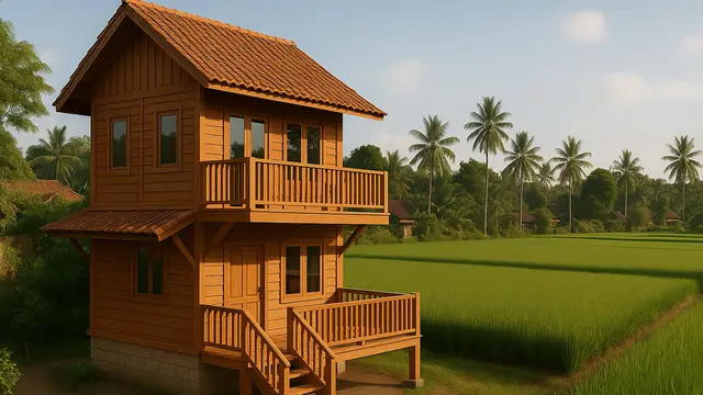 Model Rumah Lebar 6 Meter 2 Lantai di Desa/via AI