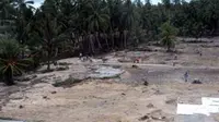Foto udara pascatsunami yang menghantam Mentawai, di Dusun Muntei Barubaru, Mentawai, Rabu (27/10). Lebih dari 15 dusun di pulau itu hancur terkena gelombang tsunami pada 25 Oktober silam.(Antara)