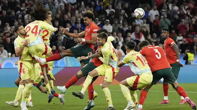 Duel Portuga vs Spanyol di final UEFA Nations League 2025, Senin (09/06/2025). (AP/Martin Meissner)