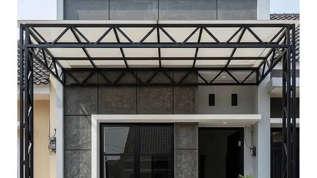 Desain Tampak Depan Rumah Mungil dengan Canopy Baja Ringan