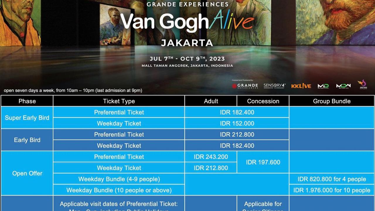 Harga Tiket Van Gogh Alive in Jakarta