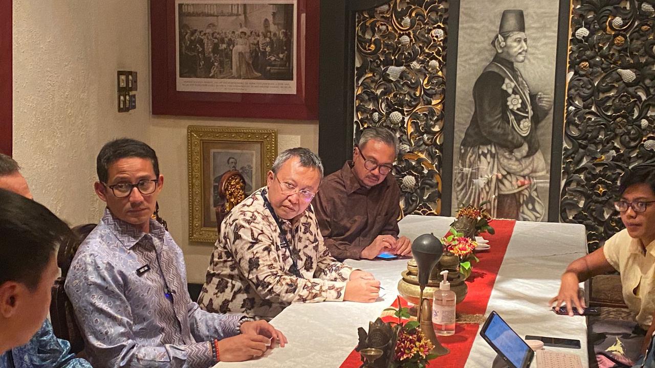 Menparekraf Sandiaga Uno dalam media briefing usai acara perayaan 75 tahun British Council di Indonesia, Rabu (1/3/2023).