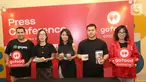 SVP Commercial Expansion Gojek Johan Surani, Head of Marketing CFC Fiska Rieslianti, Co-Founder and COO Fore Coffee Elisa Suteja, Co-Owner Mangkok Ku Randy Julius, dan Senior Marketing Manager GoFood Marsela Renata saat peluncuran GoFood Exclusive di Jakarta (7/11/2019). (Liputan6.com/Fery Pradolo)