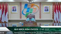 Deputi Bidang Neraca dan Analisis Statistik Moh Edy Mahmud dalam konferensi pers, Jumat (5/5/2023). Moh Edy Mahmud menyatakan bahwa pertumbuhan ekonomi Indonesia kuartal I-2023 terhadap triwulan I-2022 tumbuh 5,03 persen (y-on-y).&nbsp;