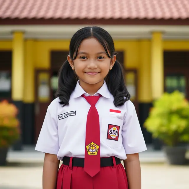 Anak Sekolah dengan Rambut Model Kuncir Dua Rendah (Low Pigtails)/ AI Generated
