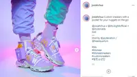 Seorang seniman Singapura bernama Josiah Chua menciptakan kreasi sepatu dari kemasan BTS Meal. (Tangkapan Layar Instagram @josiahchua/https://www.instagram.com/p/CQaFsZxnFXZ/)