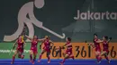 Atlet hoki Jepang merayakan kemenangan 2-1 atas India pada laga final Asian Games XVIII di Lapangan Hoki Senayan, Jakarta, Jumat (31/8/2018). (Bola.com/Vitalis Yogi Trisna)