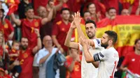 Piala Dunia 2022 akan menjadi edisi keempat Sergio Busquets bersama Timnas Spanyol. Sejauh ini, ia telah menorehkan 139 penampilan bersama skuad La Furia Roja. Busquets juga berhasil mempersembahkan satu trofi Piala Dunia pada 2010 setelah menyingkirkan Belanda dengan skor 1-0. (AFP/Jonathan Nackstrand)