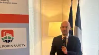 Menteri Eropa dan Luar Negeri Prancis Jean-Noel Barrot saat penandatanganan proyek "Global Ports Safety" di Kediaman Dubes Prancis, Jakarta, Rabu (26/3/2025). (Liputan6.com/Benedikta Miranti)